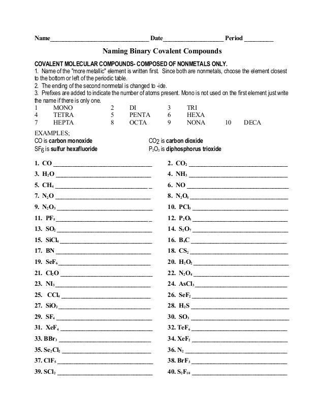 Naming Compounds Worksheet Answers