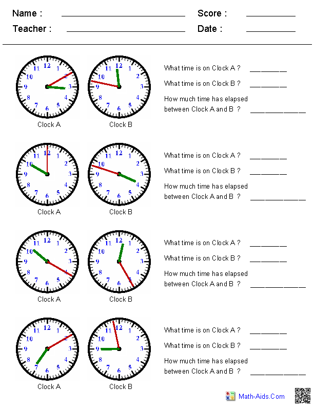 Elapsed Time Worksheets