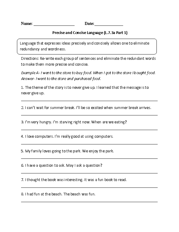 Year 7 English Worksheets