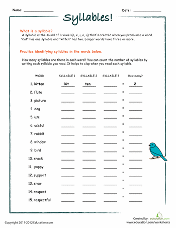 Syllables Worksheet 3rd Grade