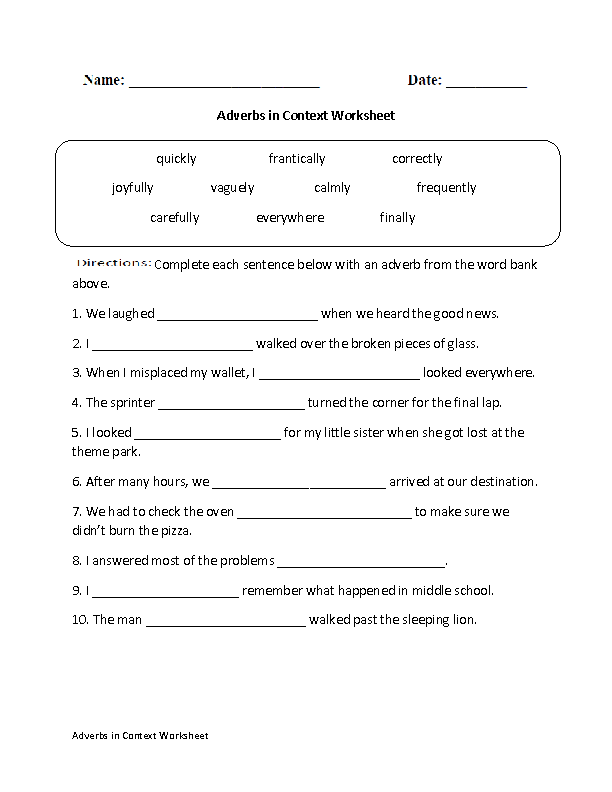 6th Grade Adverb Worksheets Pdf