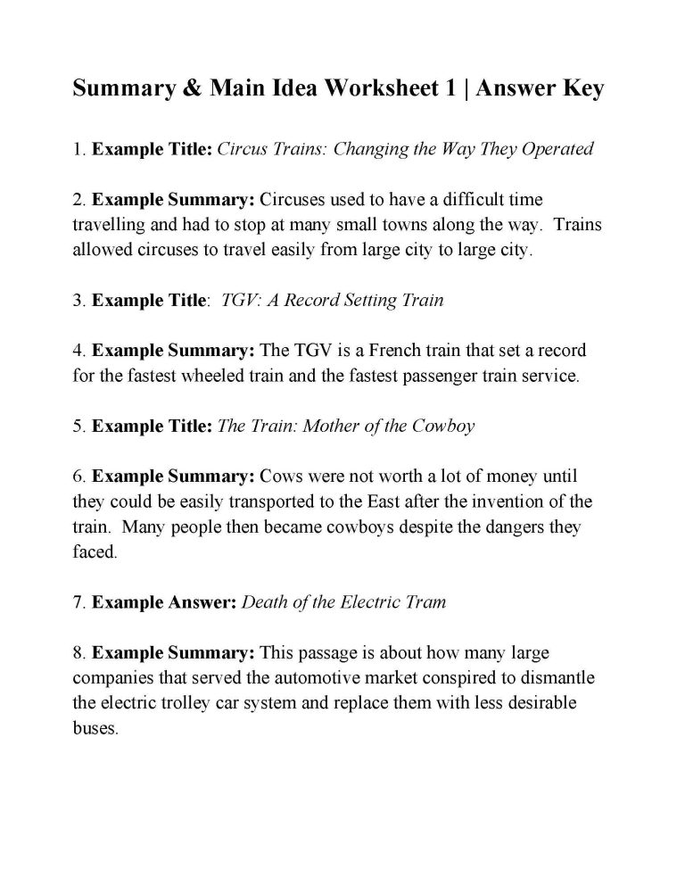 Summarizing Worksheets Pdf With Answers