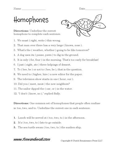 Homophones Worksheets With Answers