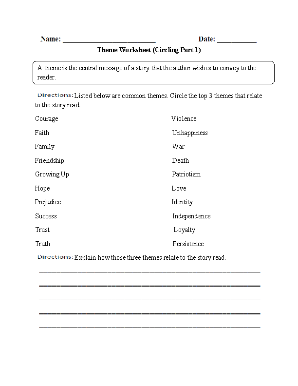 Theme Worksheets 8th Grade