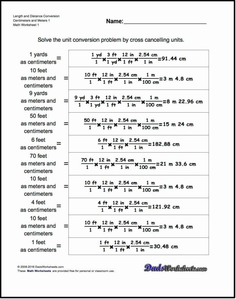 Metric Conversion Worksheet Key