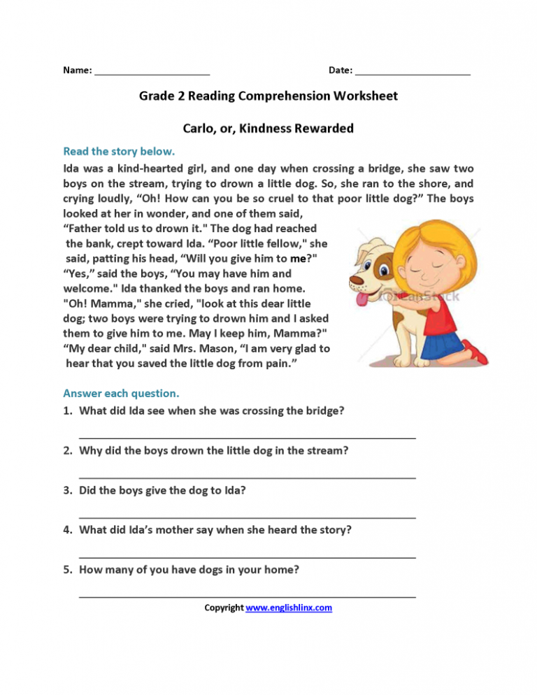 2nd Grade Reading Comprehension Worksheets Pdf