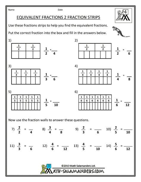 Equivalent Fractions Worksheet Grade 3