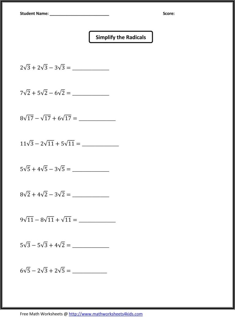 Basic Algebra Worksheets