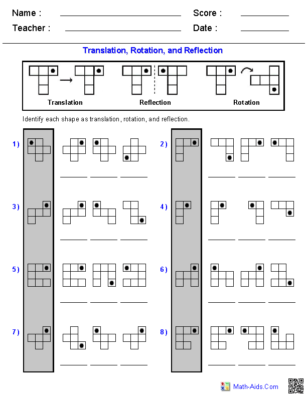 Transformations Worksheet Answer Key