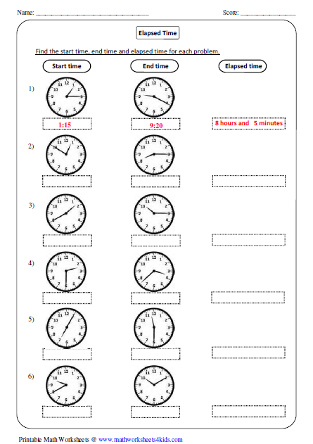 Elapsed Time Worksheets 4th Grade