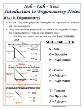 Sohcahtoa Trigonometric Ratios Worksheet