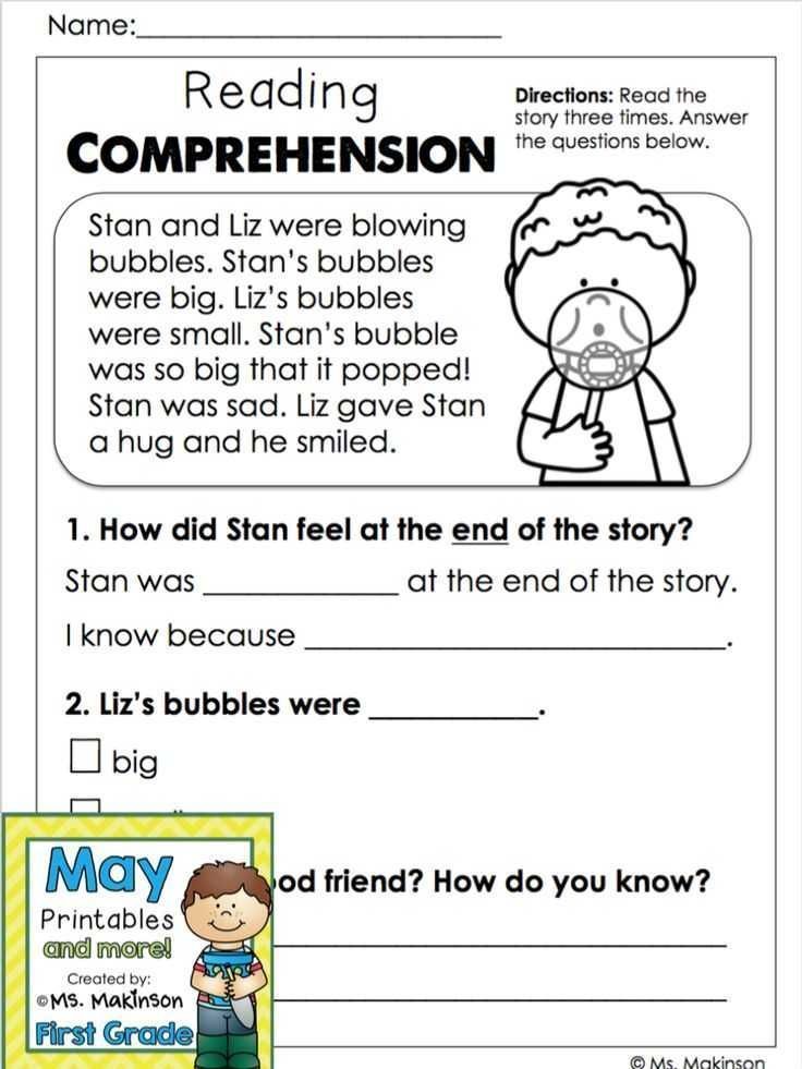 Multiple Choice Kindergarten Reading Comprehension Worksheets Pdf Free