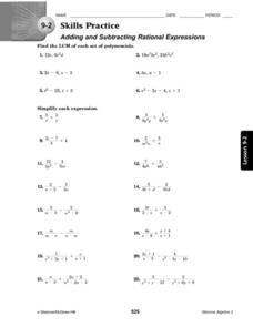 Adding And Subtracting Rational Expressions Worksheet Doc