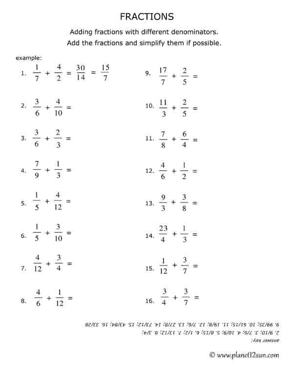 Adding Fractions Worksheets