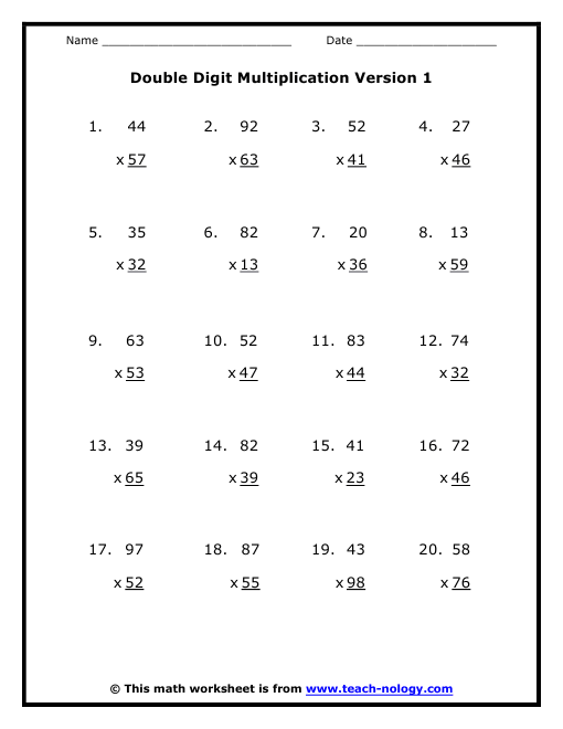 Double Digit Multiplication Worksheets