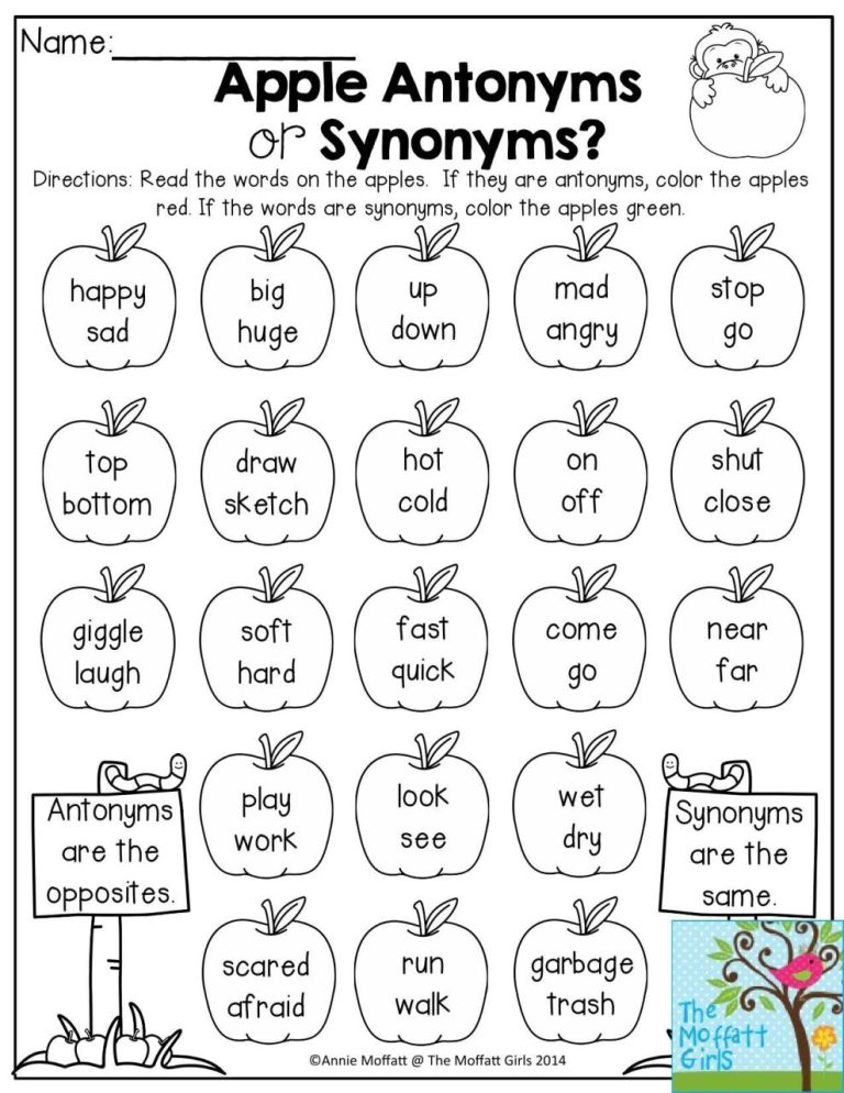 Synonyms Worksheet Grade 1