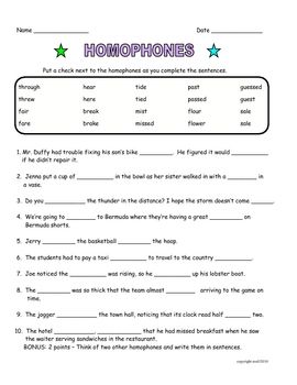 Homonyms Worksheets