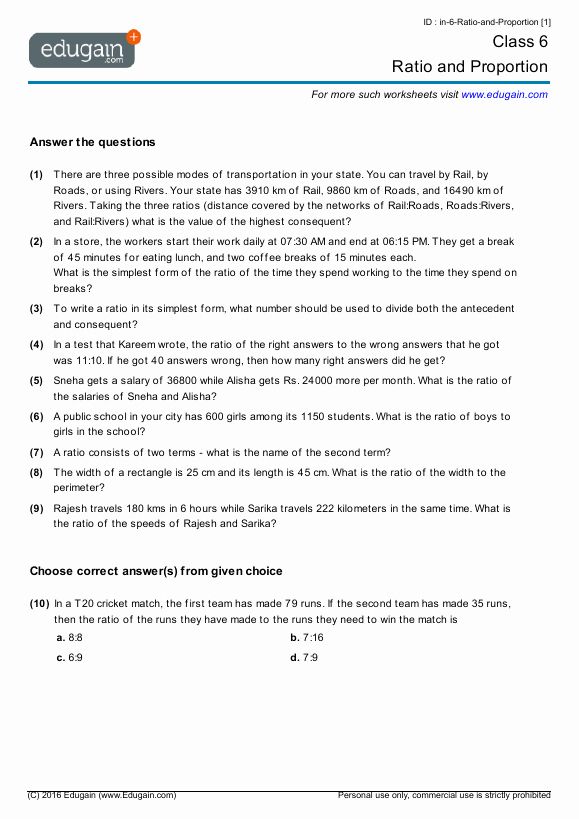 Ratio Worksheets Year 6