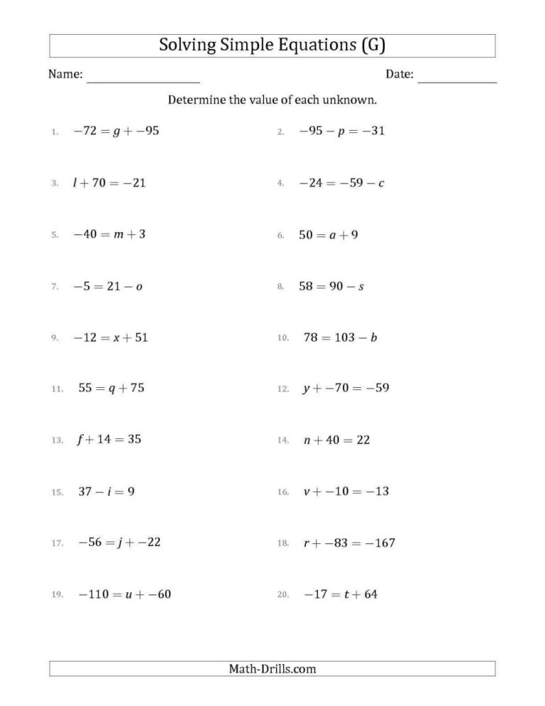 Algebra 1 Worksheets Printable