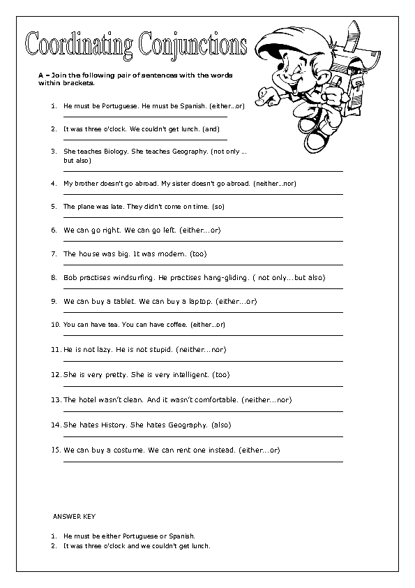 Coordinating Conjunction Worksheet Pdf