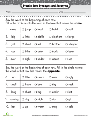 Antonyms Worksheet For Grade 5