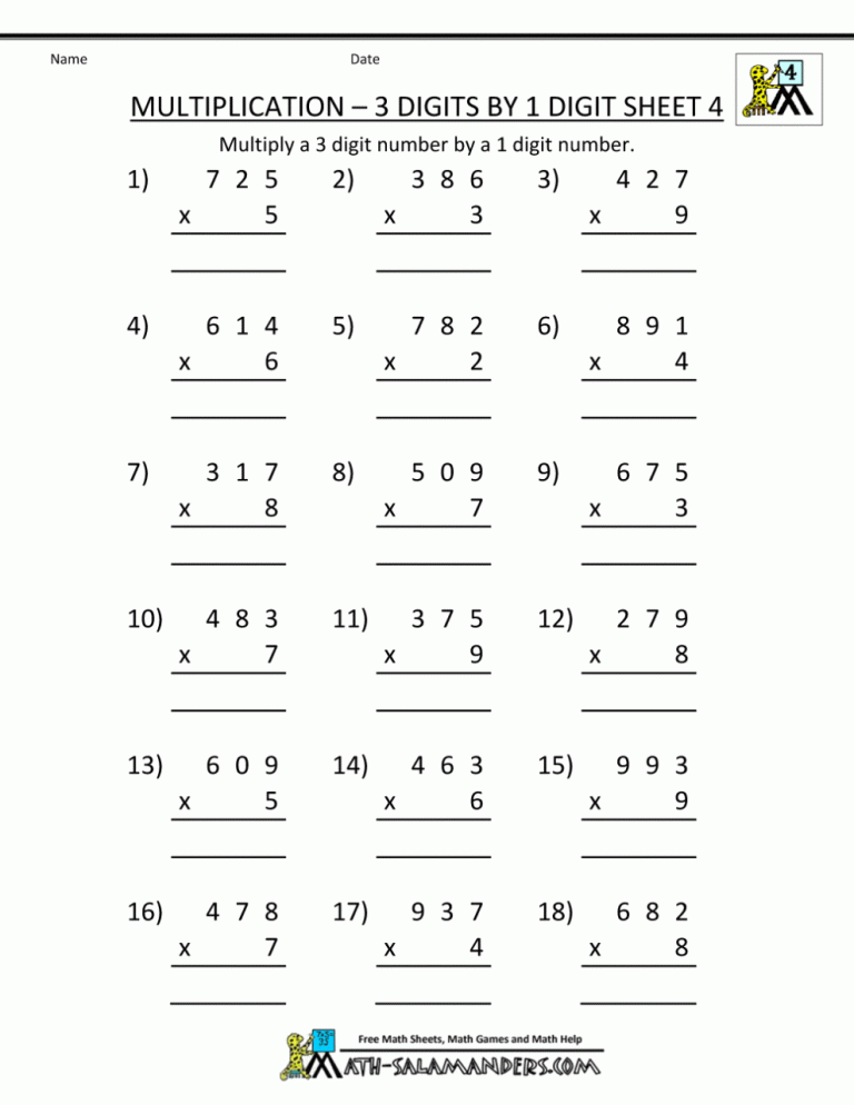 Free Multiplication Worksheets With Pictures