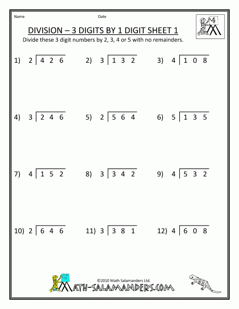 Long Division For Class 4