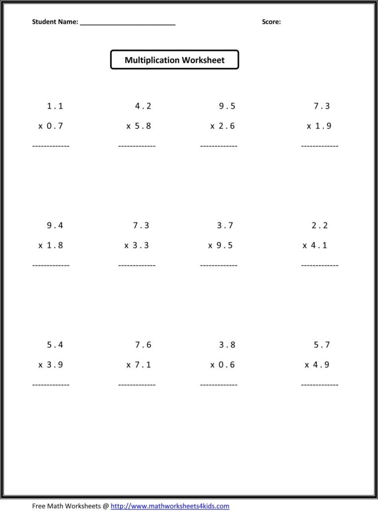 Free Math Worksheets For 6th Grade