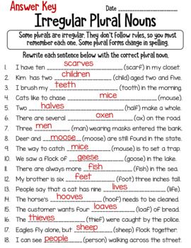 Singular And Plural Nouns Worksheets Pdf