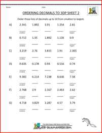 Ordering Decimals Worksheet 6th Grade