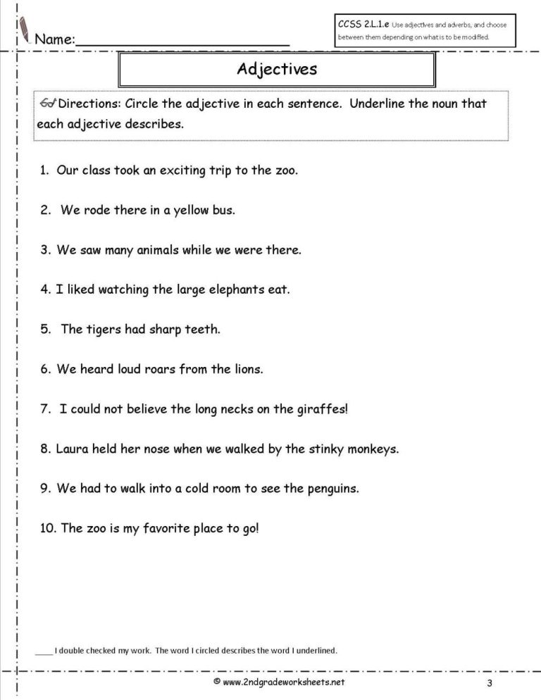 Printable Adjectives Worksheets For Grade 1 Pdf