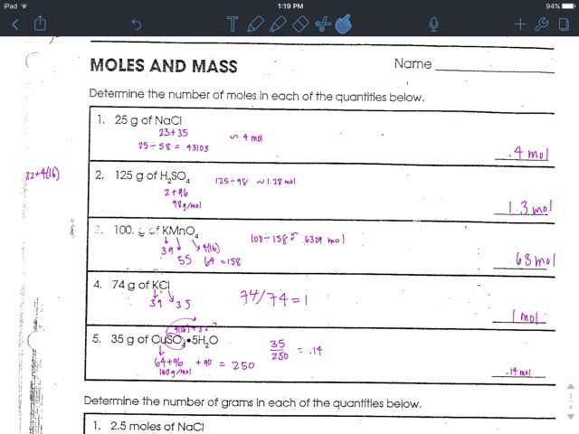 Molar Mass Worksheets