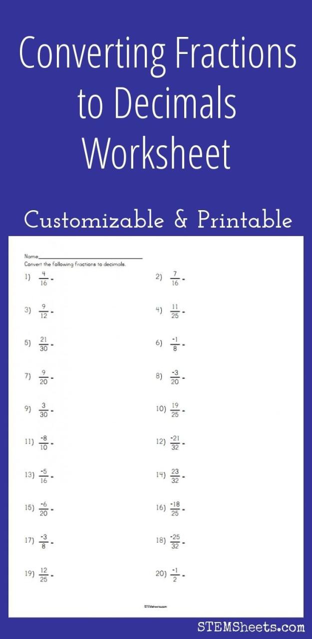 Fractions To Decimals Worksheet With Answers