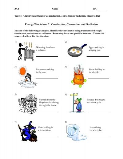 Energy Worksheet 2 Conduction Convection And Radiation Answer Key