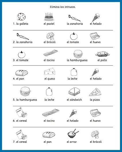 Spanish Food Worksheets Pdf