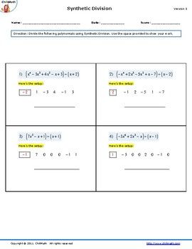 Algebra 2 Dividing Polynomials Worksheet