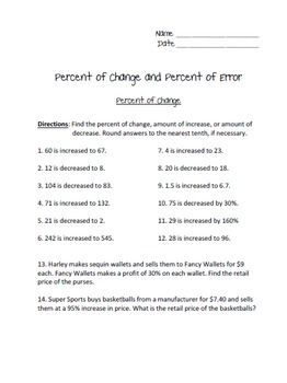 Printable Percent Of Change Worksheet