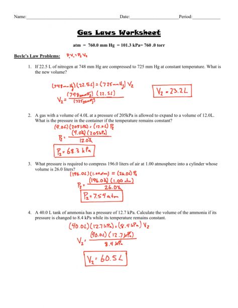 Charles Law Worksheet 1 Answer Key