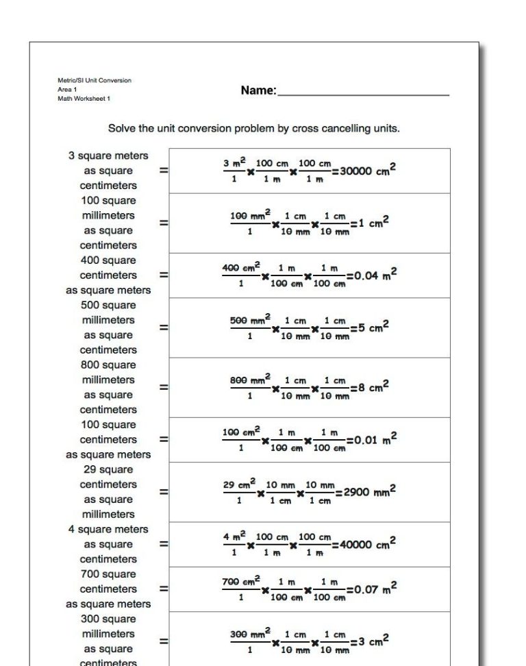 Metric Conversion Worksheet 1