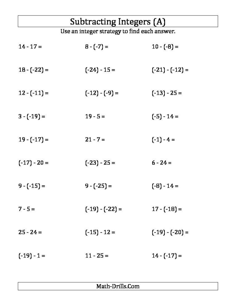 Adding And Subtracting Negative Numbers Worksheets Pdf