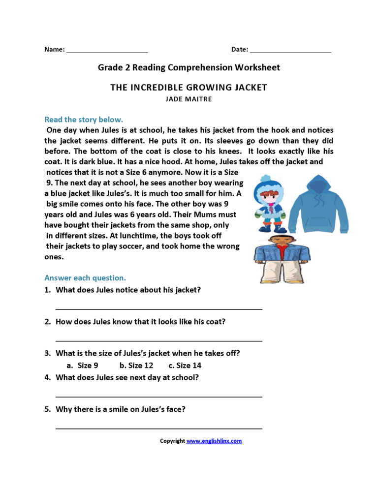 Year 2 Reading Comprehension Worksheets