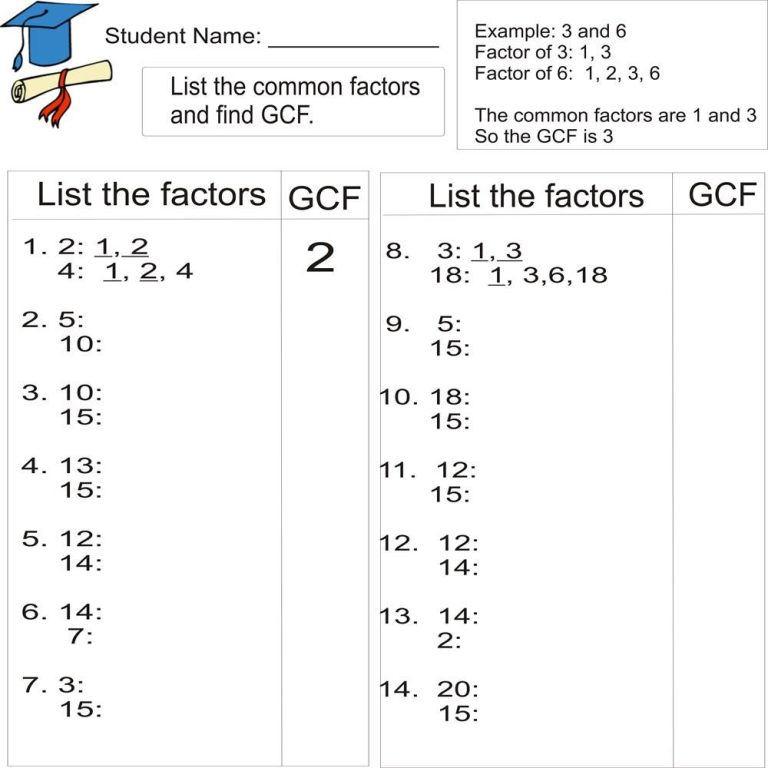 Greatest Common Factor Worksheets With Answer Key