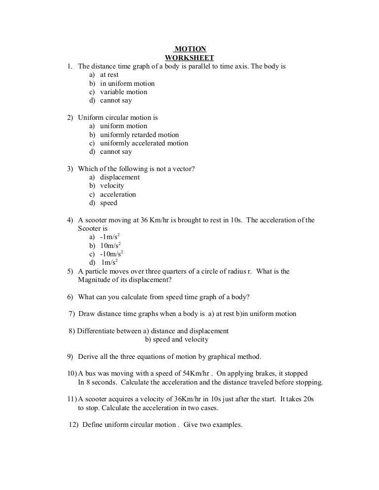 Distance And Displacement Worksheet Pdf