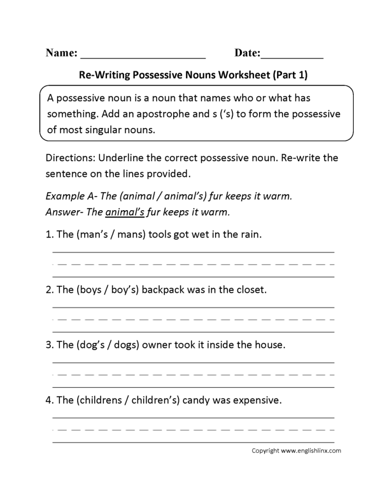 Possessive Apostrophe Worksheets With Answers