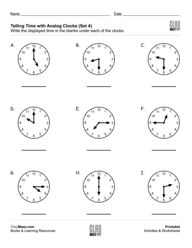 Clock Worksheets 2nd Grade