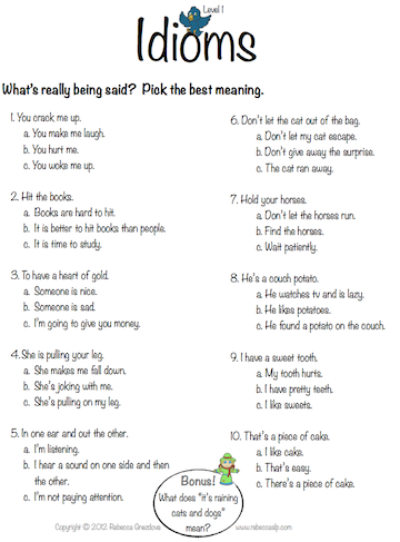 Idioms Worksheets Grade 5