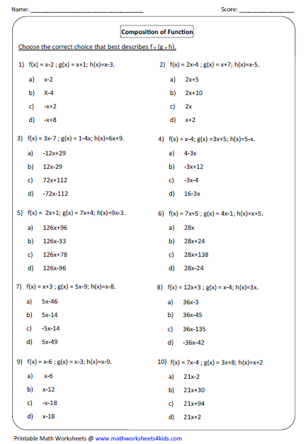 Inverse Functions Worksheet Answer Key