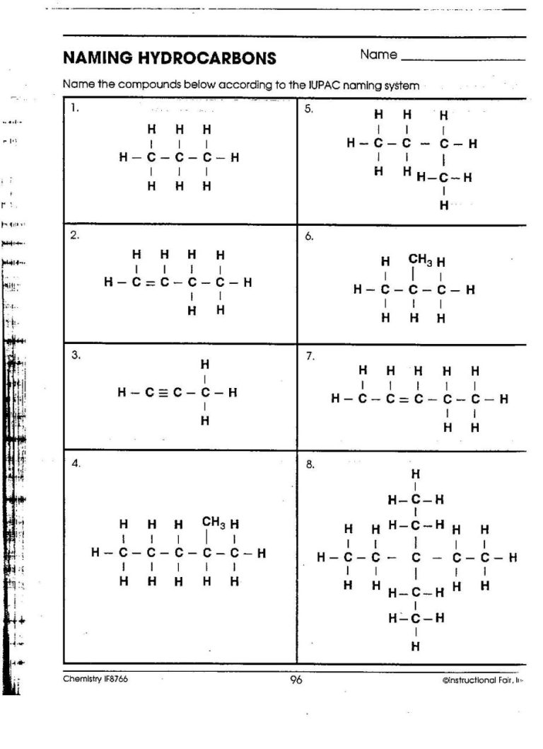 Naming Hydrocarbons Worksheet Doc