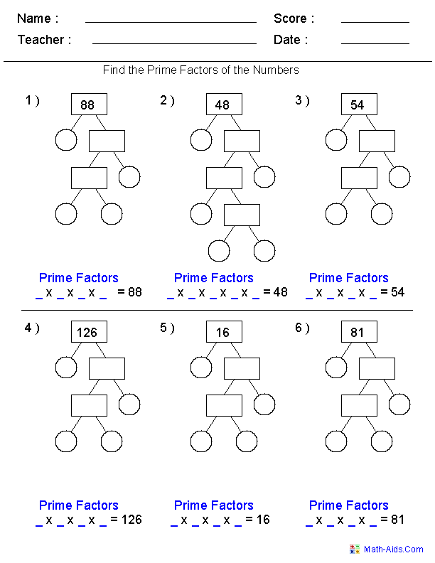 Math-aids.com Factors Worksheets Answers