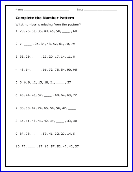 Number Sequence Worksheets Grade 7 Pdf